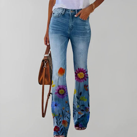 Bethanie - lige jeans med blomsterprint