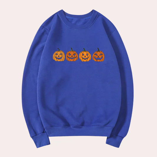 Afra – halloween sweater med rund hals og græskarmotiv til kvinder