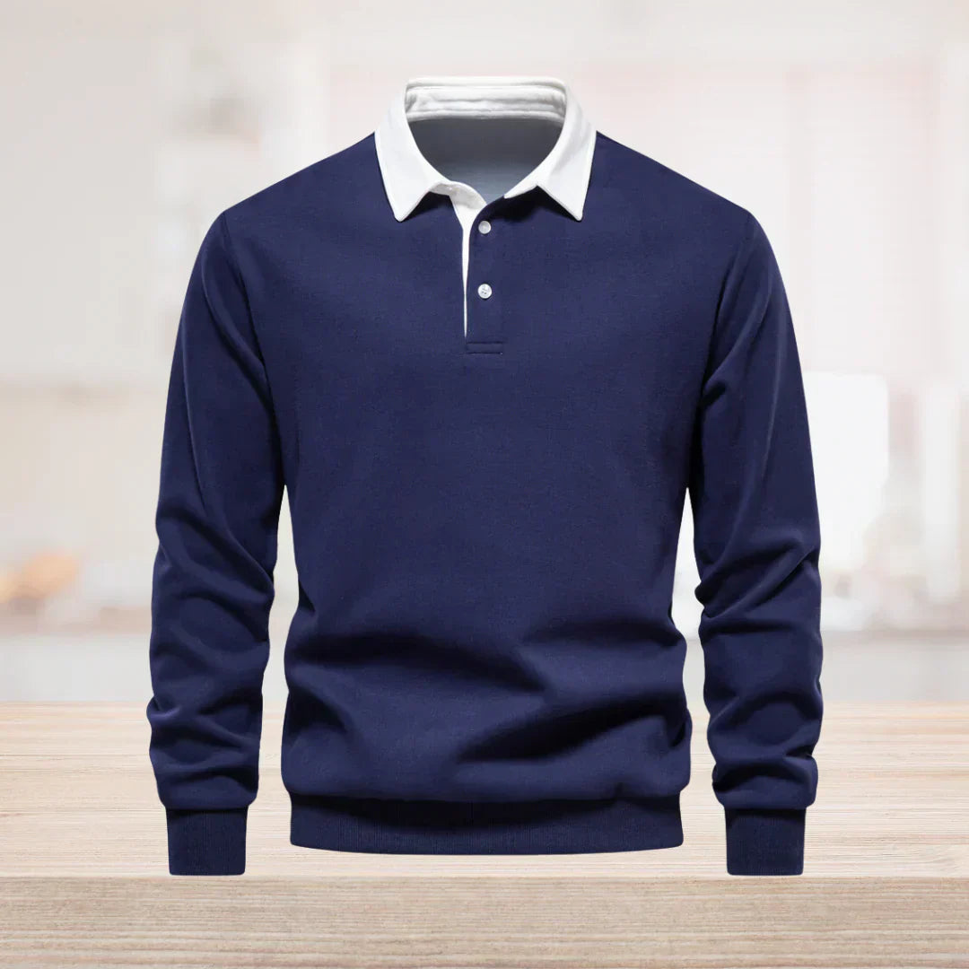 Elegant langærmet herrepoloshirt med klassisk krave